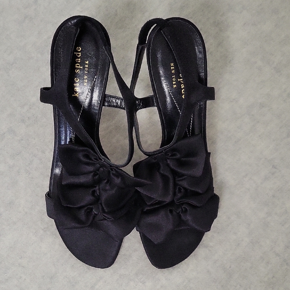 Kate Spade New York | Black Satin Bow Slingback Sandals | Size 8